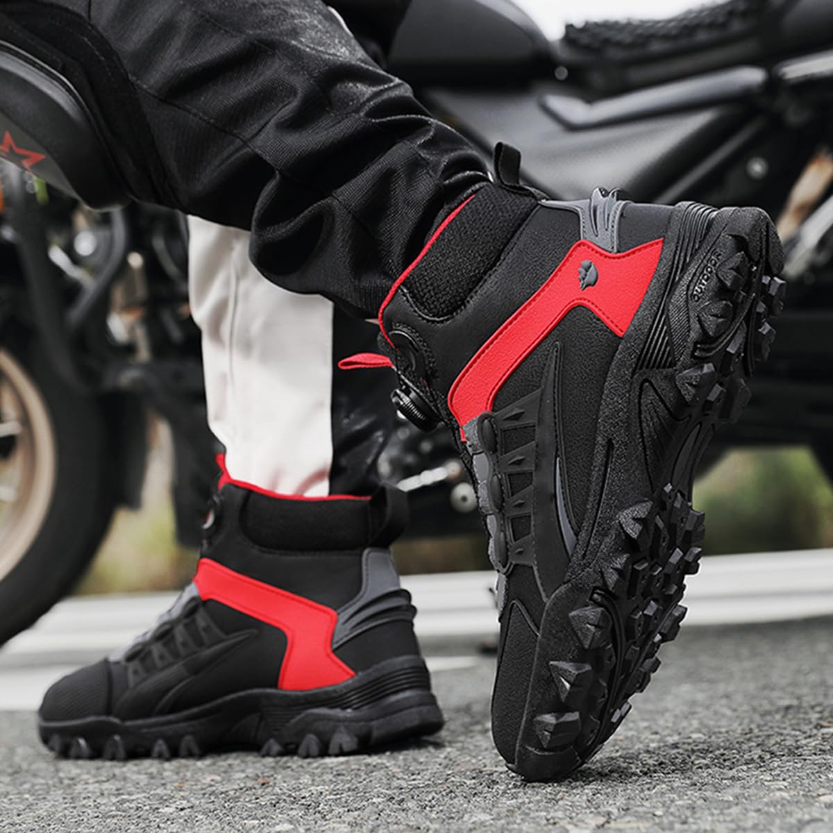 SDEQA Stivali da Moto Uomo Scarpe Racing Motocross | Stivali Touring Equitazione Antiscivolo Impermeabili Protezioni Rinforzate per Pista e Strada