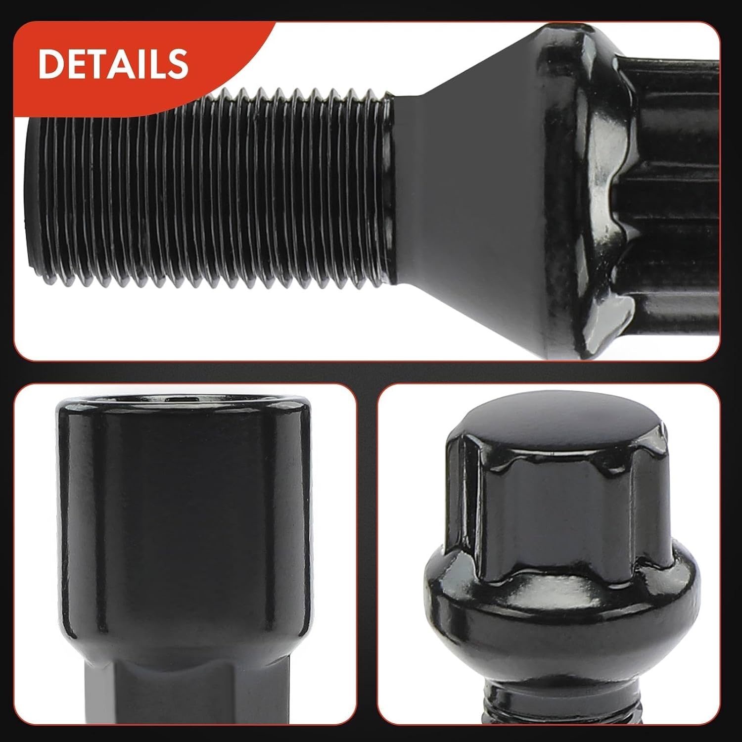 A-Premium 4-PC Black M14 x 1.5 Wheel Studs W/Socket Key Compatible with Porsche 718 Boxster 2017, 718 Cayman 2017, 911 2012-2021, Cayman 2016, Macan 2015-2021 - 19 mm Hex; 28 mm Shank; 58.5 Thread