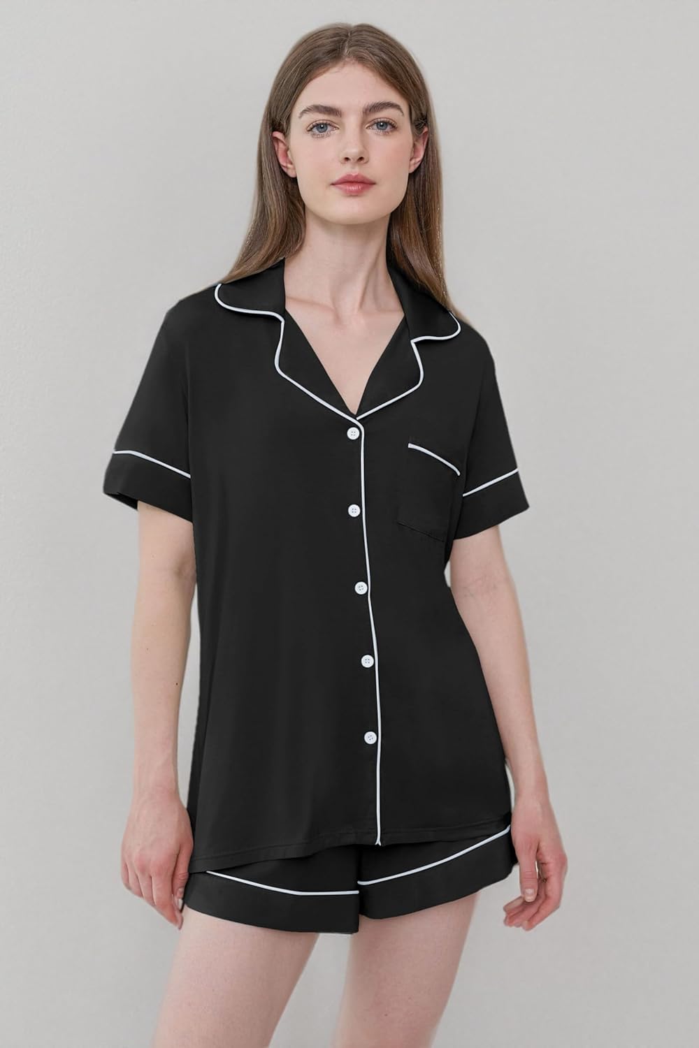 Joyaria Womens Cooling Bambo Viscose Pajamas Short Sleeve Button Down Pj Shorts Set Ultra Soft Summer Sleepwear-Small-XXL - Image 9