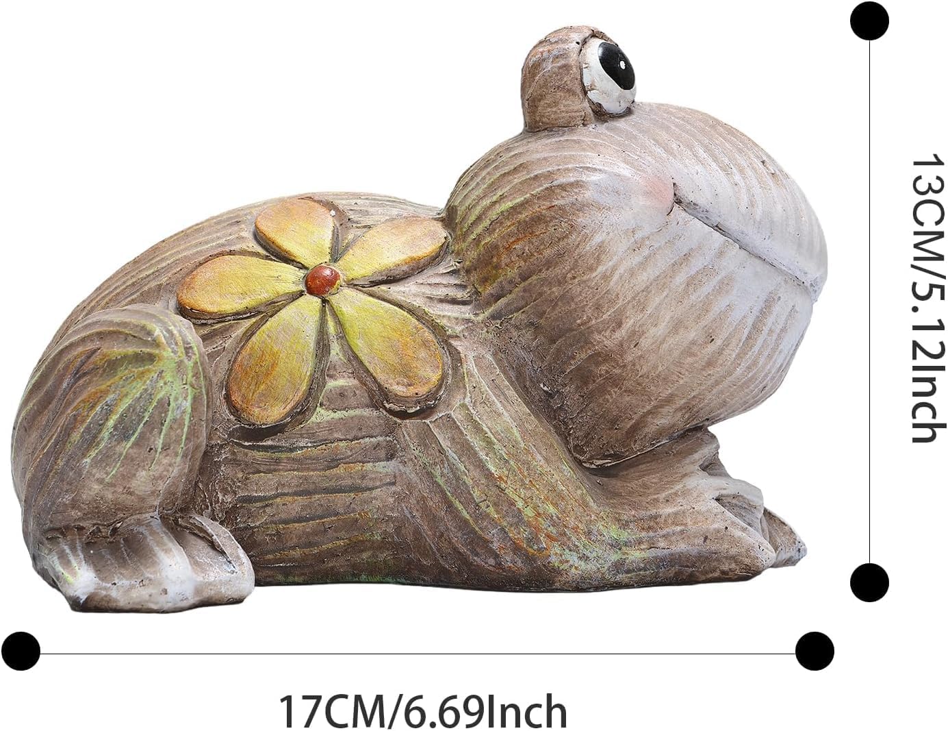 Artpaul Frog Statue for Garden Decor - Smiling Frog Sculpture with Yellow Flower Accents, Handcrafted Outdoor Cute Frog Gift & Lawn Decor