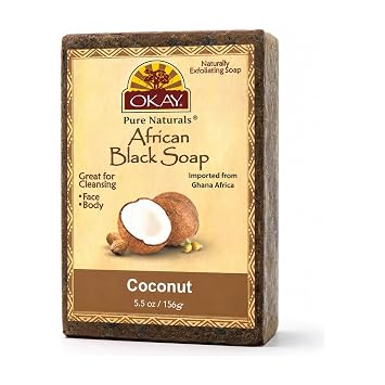 OKAY | African Black Soap with Coconut | For All Skin Types | Cleanses and Exfoliates | Nourishes and Heals | Free of Sulfate, Silicone & Paraben | 5.5 oz