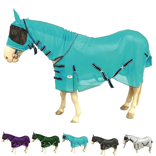 Majestic Ally Sábana para Moscas de Caballo con Cubierta para el Cuello y máscara para la Cabeza, Transpirable