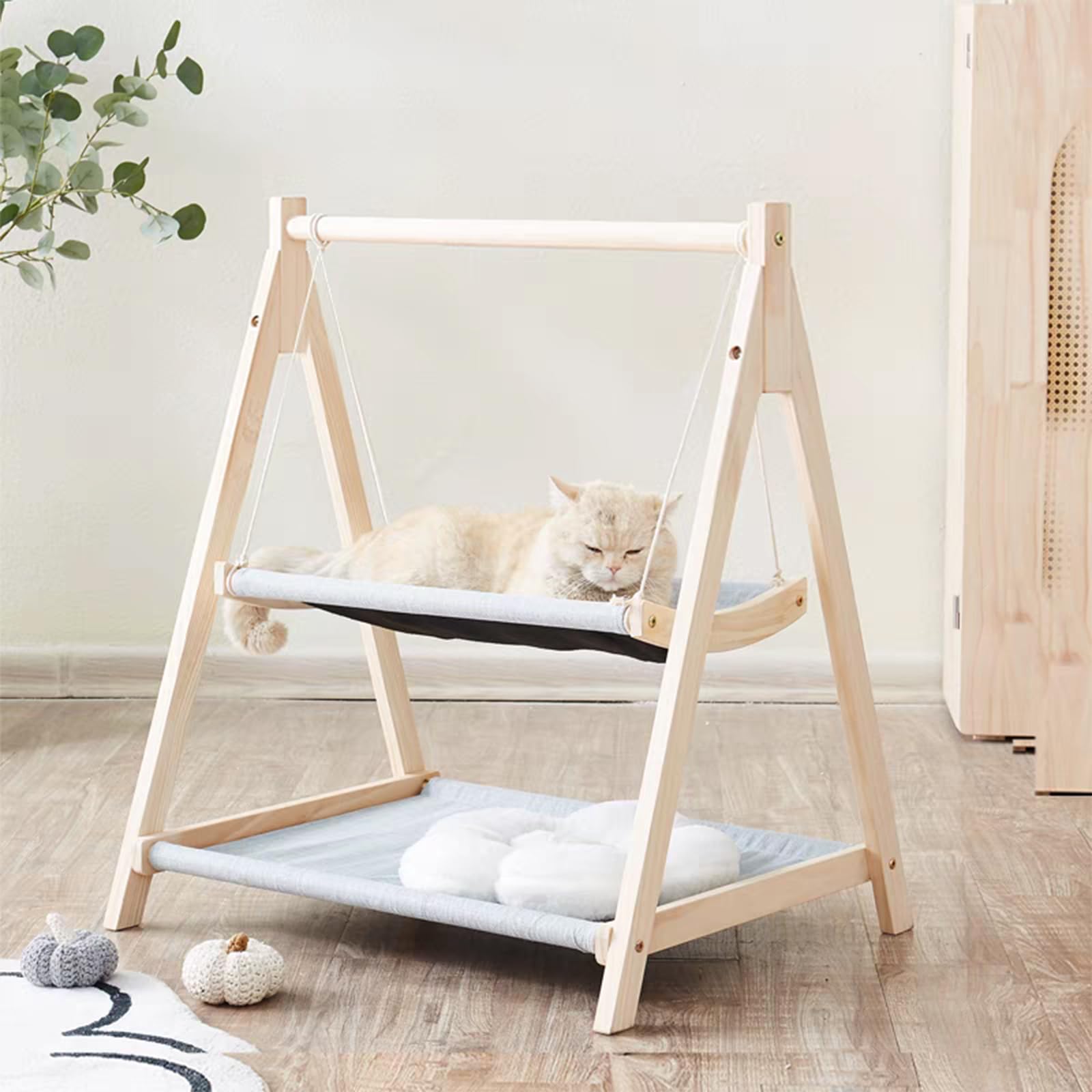 Hamac d'intérieur en bois pour chat, perchoir de couchage sans oscillation avec coussin, parfait pour les chatons pour se détendre et jouer