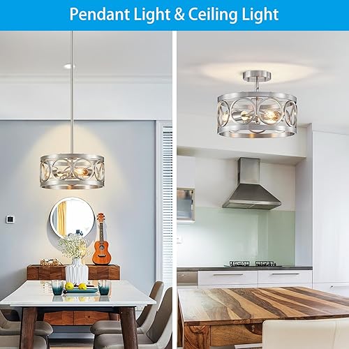 Miniatura 4 de XINGQI Candelabro moderno cuadrado de 4 luces, iluminación colgante para cocina, isla, comedor, sala de estar, acabado negro y grano de madera con