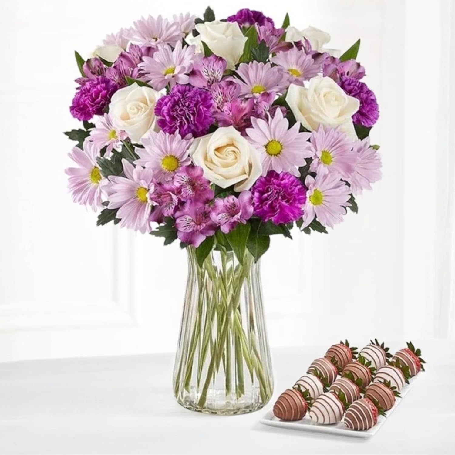 Shari’s Berries Lavender Blooms Bouquet & 12 Gourmet Chocolate Covered Strawberries Gift Set | Unique Flower & Chocolate Gift Delivery for Mother's Day, Anniversary, Birthday, & Thank You