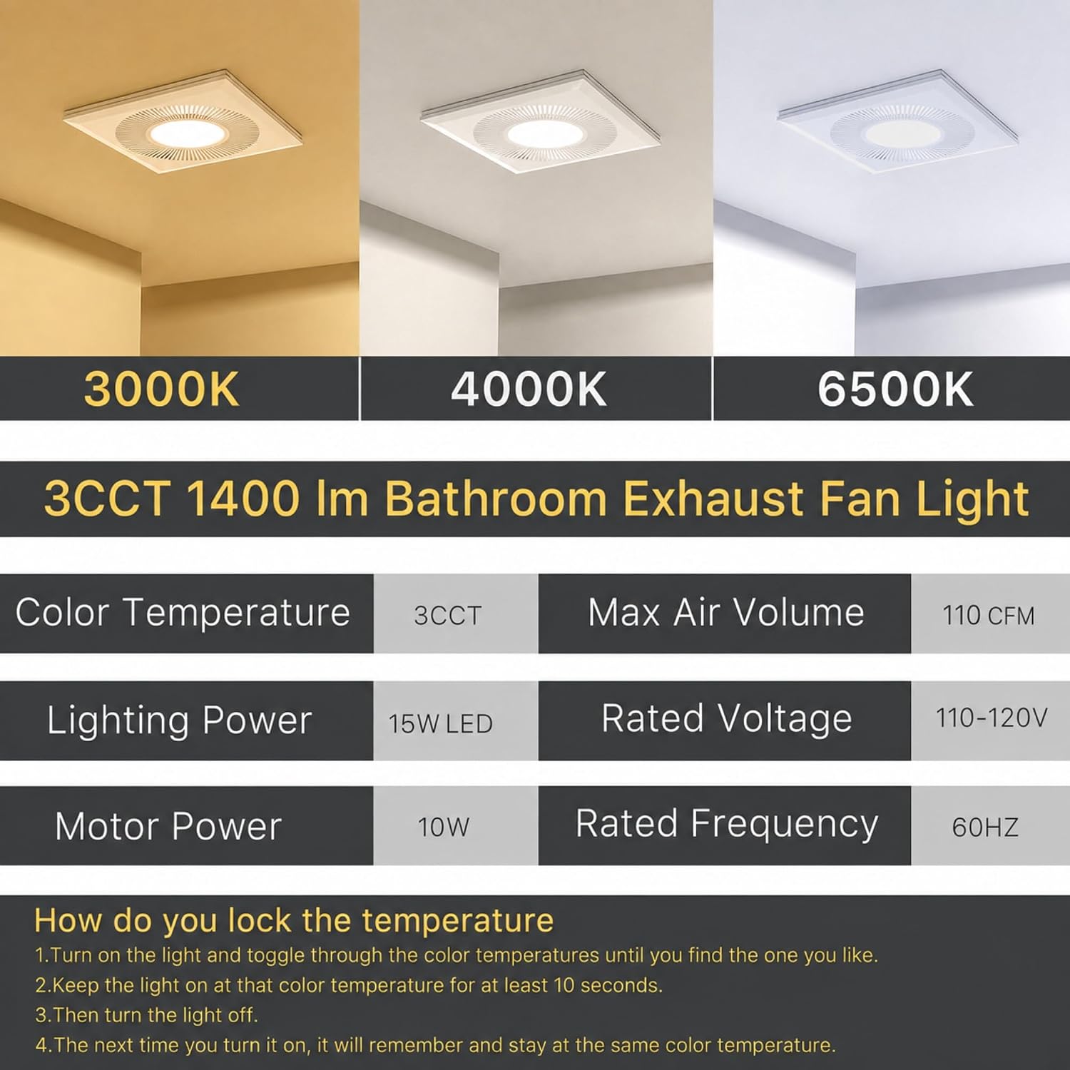 Bathroom Exhaust Fan with Light 110 CFM Quiet 1.2 Sones image 4
