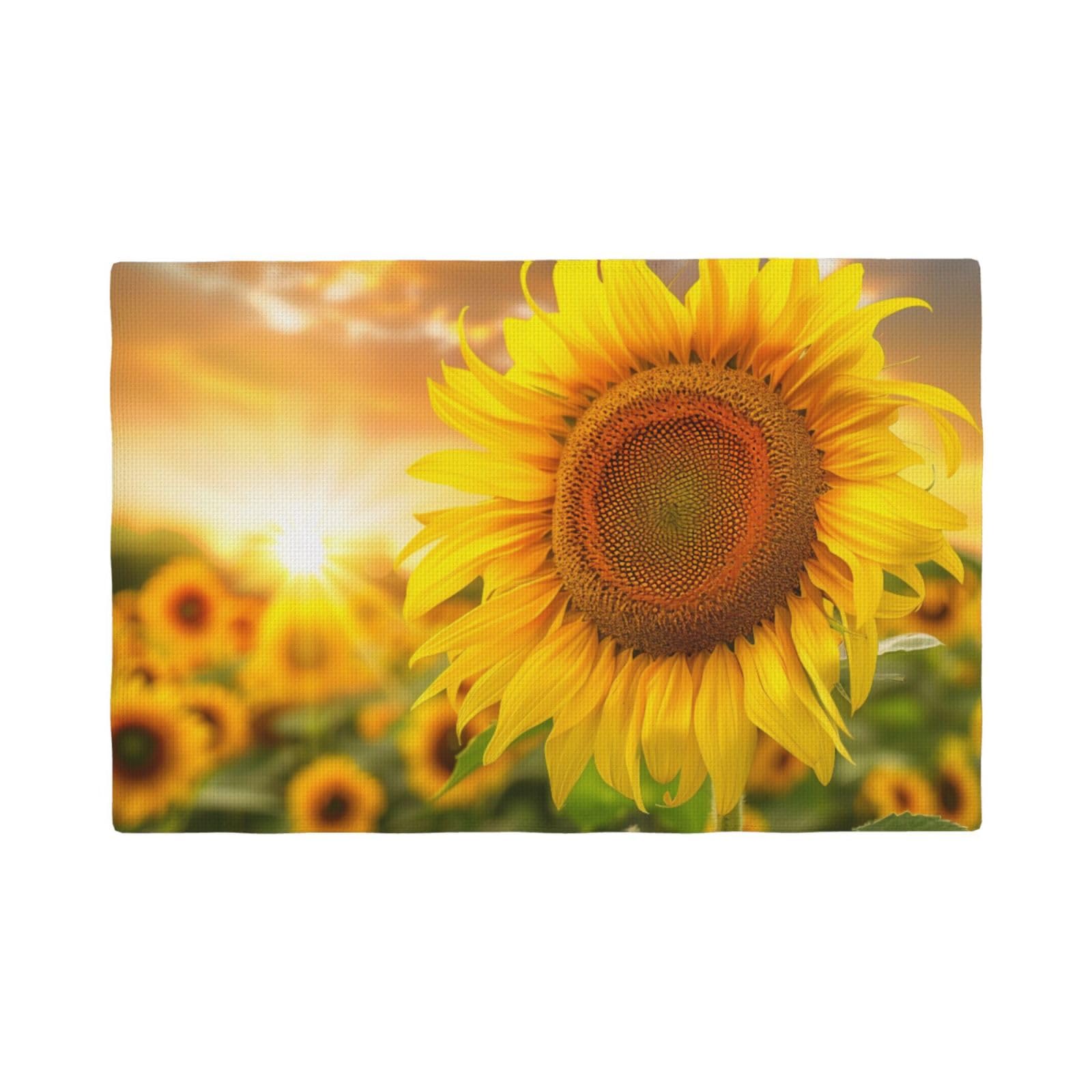 Sunflower Print Placemats Set, Heat Resistant Washable Placemat 12x18in Table Mats for Party Kitchen Dining Table Decoration Indoor Outdoor, Six Piece