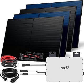 SUNNIVA 2000W Balkonkraftwerk BIFAZIAL FULLBLACK komplett Steckdose FOXESS 800W Wechselrichter, PV Solaranlage, 4x 500W Glas-Glas Solarmodule, inkl. 5m Kabel, Bluetooth WIFI, Komplettset
