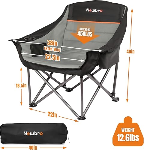 Miniatura 3 de Paquete de 2 sillas de camping grandes y resistentes con bolsas enfriadoras, sillas de camping portátiles plegables XL totalmente acolchadas para