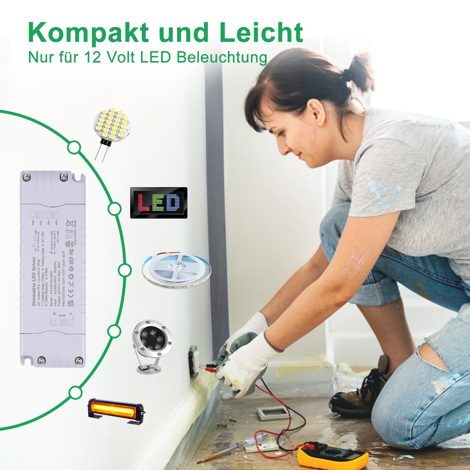 LED Trafo 12V 60W Dimmbar Triac & 0/1-10V, 5A 230V auf 12V DC Treiber
