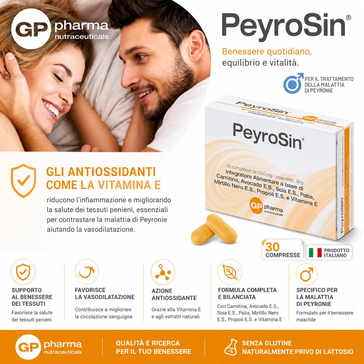 PeyroSin® – Integratore Uomo con Coenzima Q10, L-Arginina, Acetil L-Carnitina, Vitamina E, Zinco e Selenio | Supporto Antiossidante e Benessere Maschile | Formula Avanzata Made in Italy
