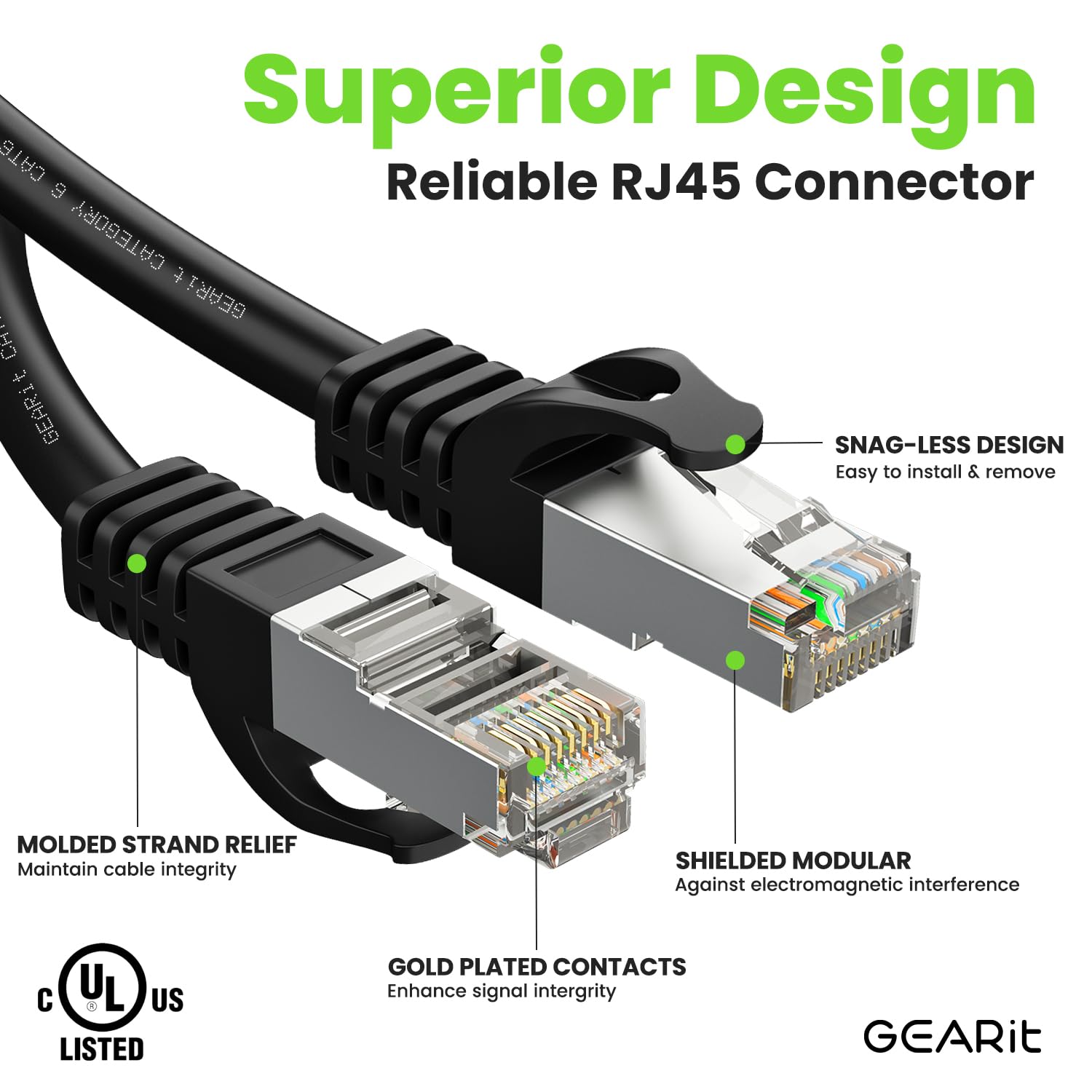 GearIT Cavo Ethernet Cat6A (61 m, nero) 10 Gbps antigroviglio lungo schermato SSTP, cavo Ethernet schermato SFTP, 26AWG 4 paia di cavi Cat6 in rame nudo, cavo di rete schermato Cat 6 - 61 m