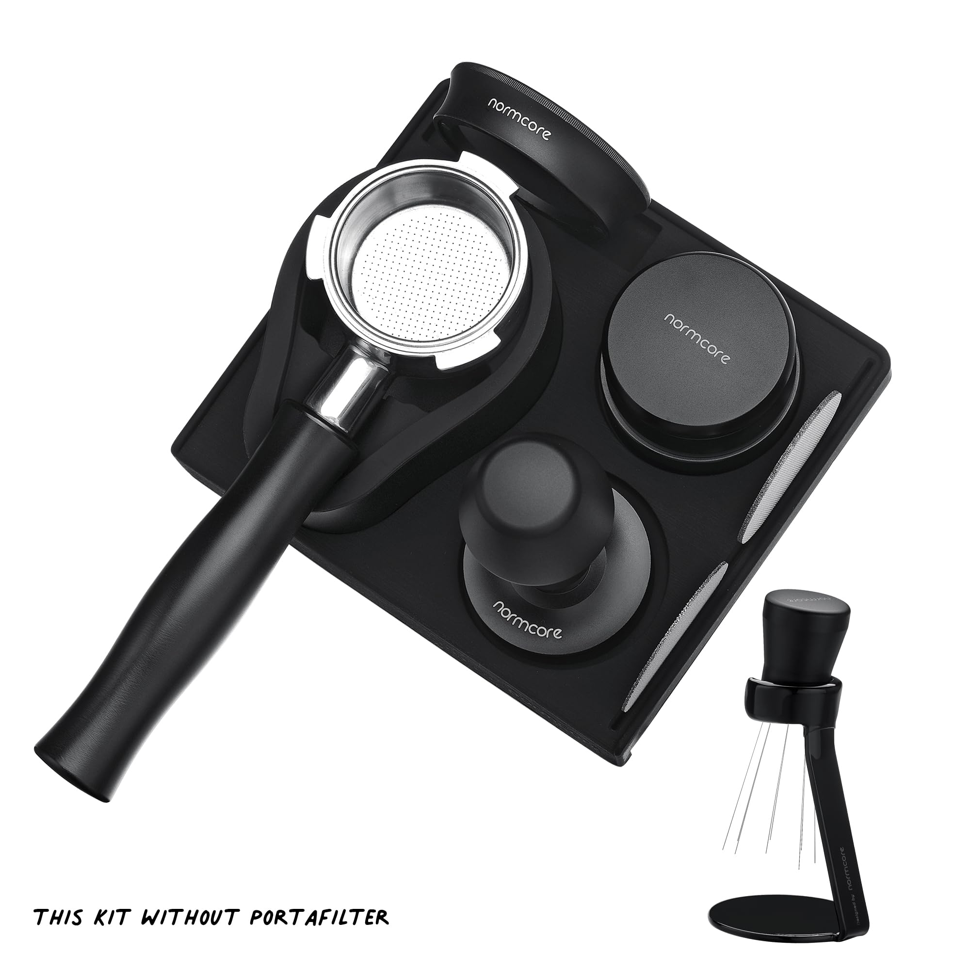 Normcore Kit de barista compact 7 en 1 de 51 mm : tamper à café, outil distributeur, WDT, entonnoir de dosage, écran de palette, support de tampage, support de porte-filtre, kit essentiel de barista