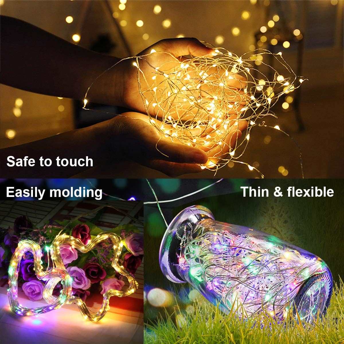 innotree 2 Pack Fairy Lights USB Plug in, Warm White & Multi Color Changing, 33ft 100 LEDs Firefly Twinkle String Lights with Remote for Bedroom Indoor Outdoor Party Wedding Decoration, Copper Wire