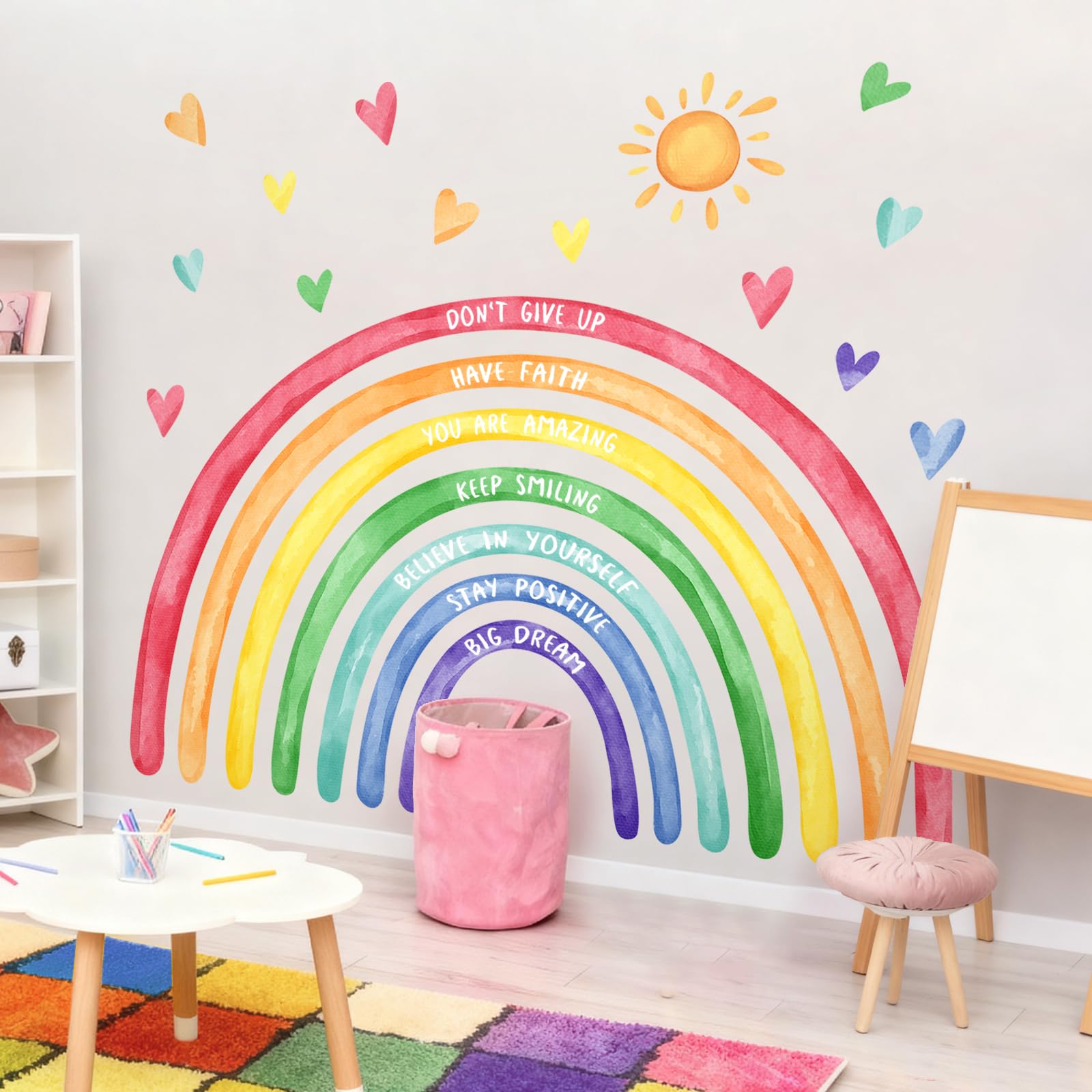 Tanlaby 56x35'' Large Rainbow Wall Decals Inspirational Quote Rainbow Wall Stickers Peel and Stick Stickers Waterproof Wallpaper for Girls Kids Bedroom Nursery Playroom Classroom - Image 2