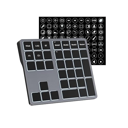 Doohoeek Tri-Mode Programmable Keyboard (BT/2.4G/Wired), Bluetooth Shortcuts Keyboard with 25 Custom Keys & Shortcuts Stickers & Backlit, Wireless Macro Keypad for Windows Graphic, Editing & Office