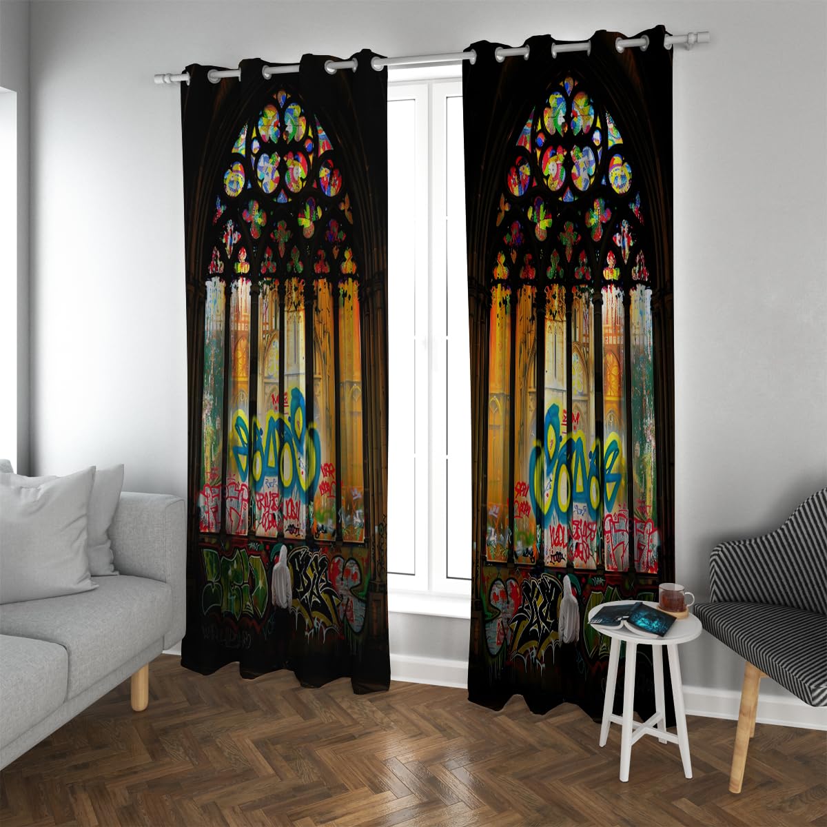 Rideaux occultants contre la lumière du jour vitraux colorés 140x214cm