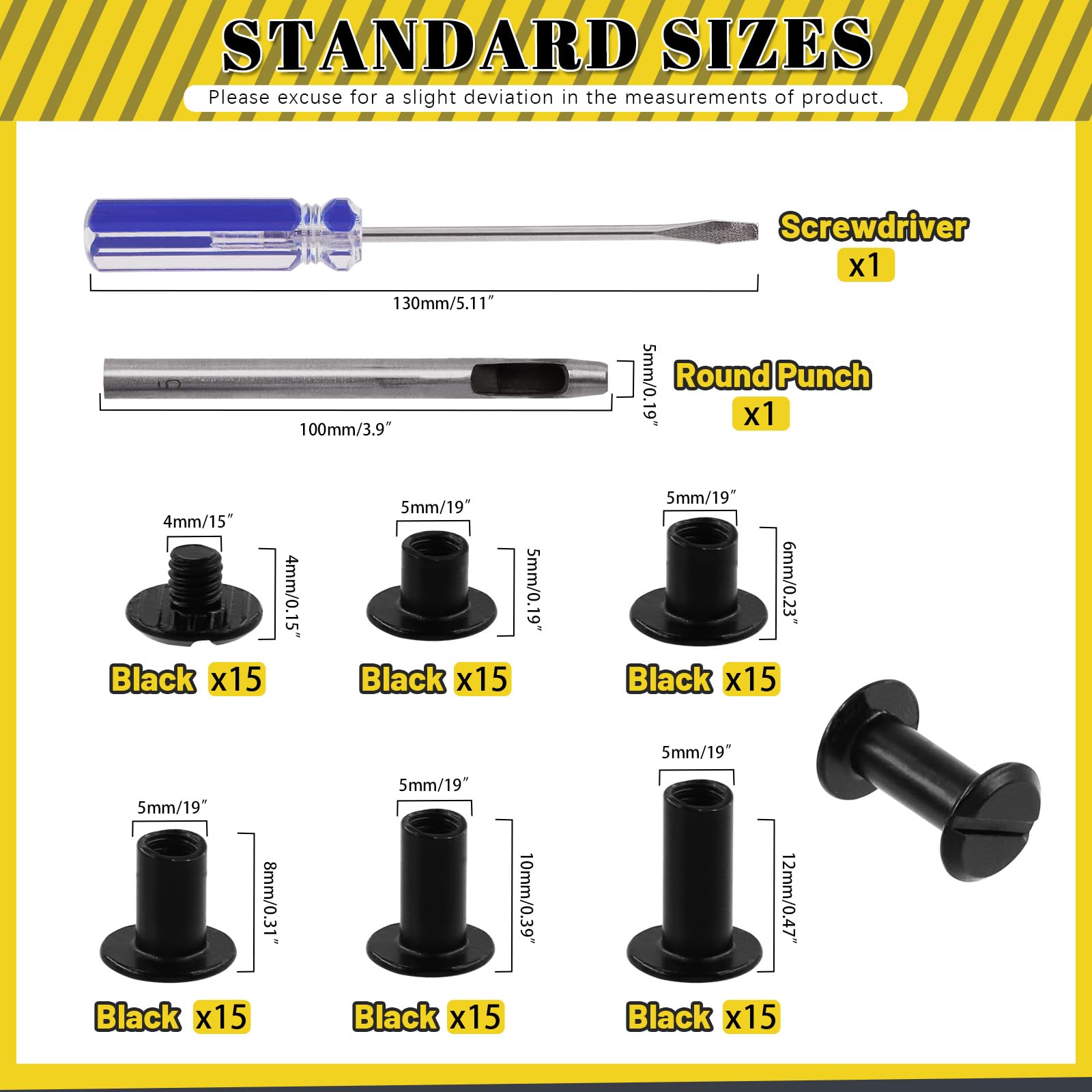 Mardatt 152Pcs 5 Sizes Chicago Screws with Punch and Screwdriver - Image 2
