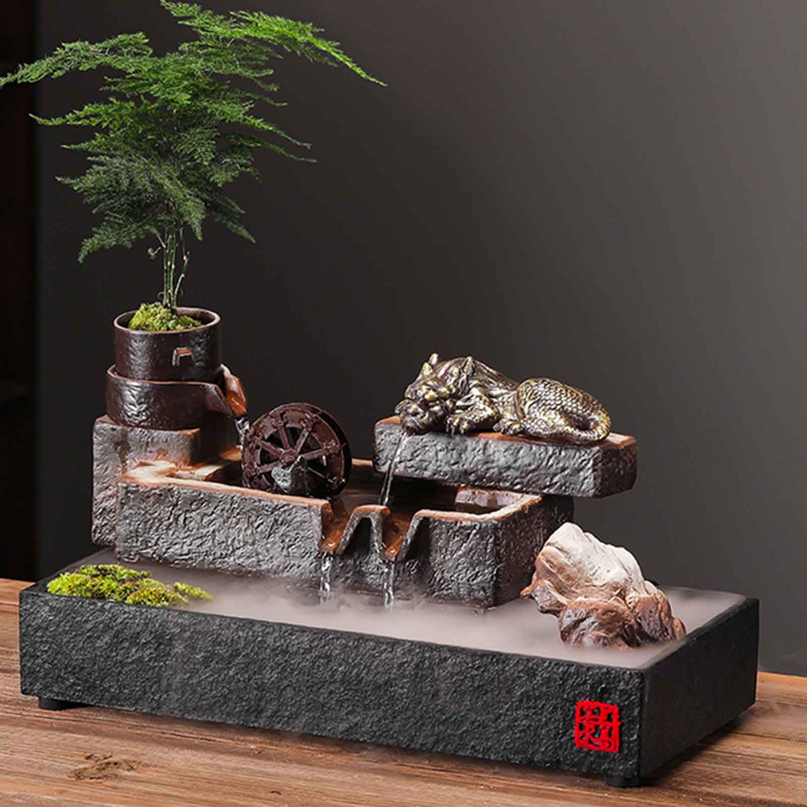 DFrywdgSEY tabletop fountain, Tabletop Fountains Ceramic Aquarium with Fish and Money Frog Sculpture for Living Room, Bedroom(A~Medium With Atomizer)