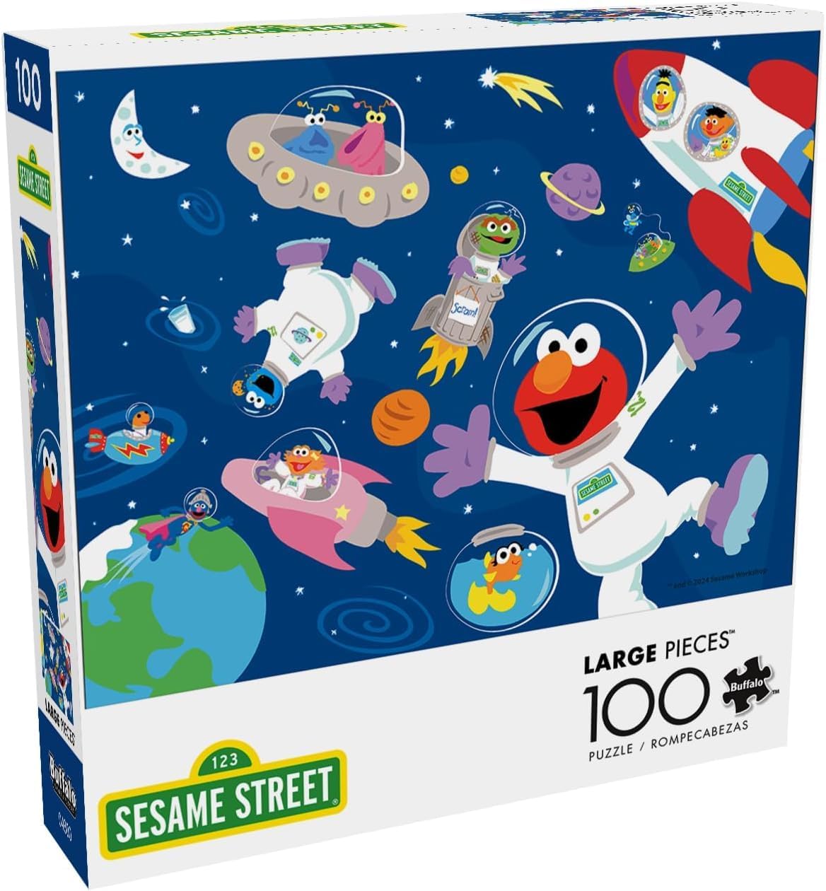 Buffalo Games - Sesame Workshop - Sesame Street in Space - 100 Piece Jigsaw Puzzle for Families -Challenging Puzzle Perfect for Game Nights - Finished Size is 15.00 x 11.00 – Precision-Cut Pieces