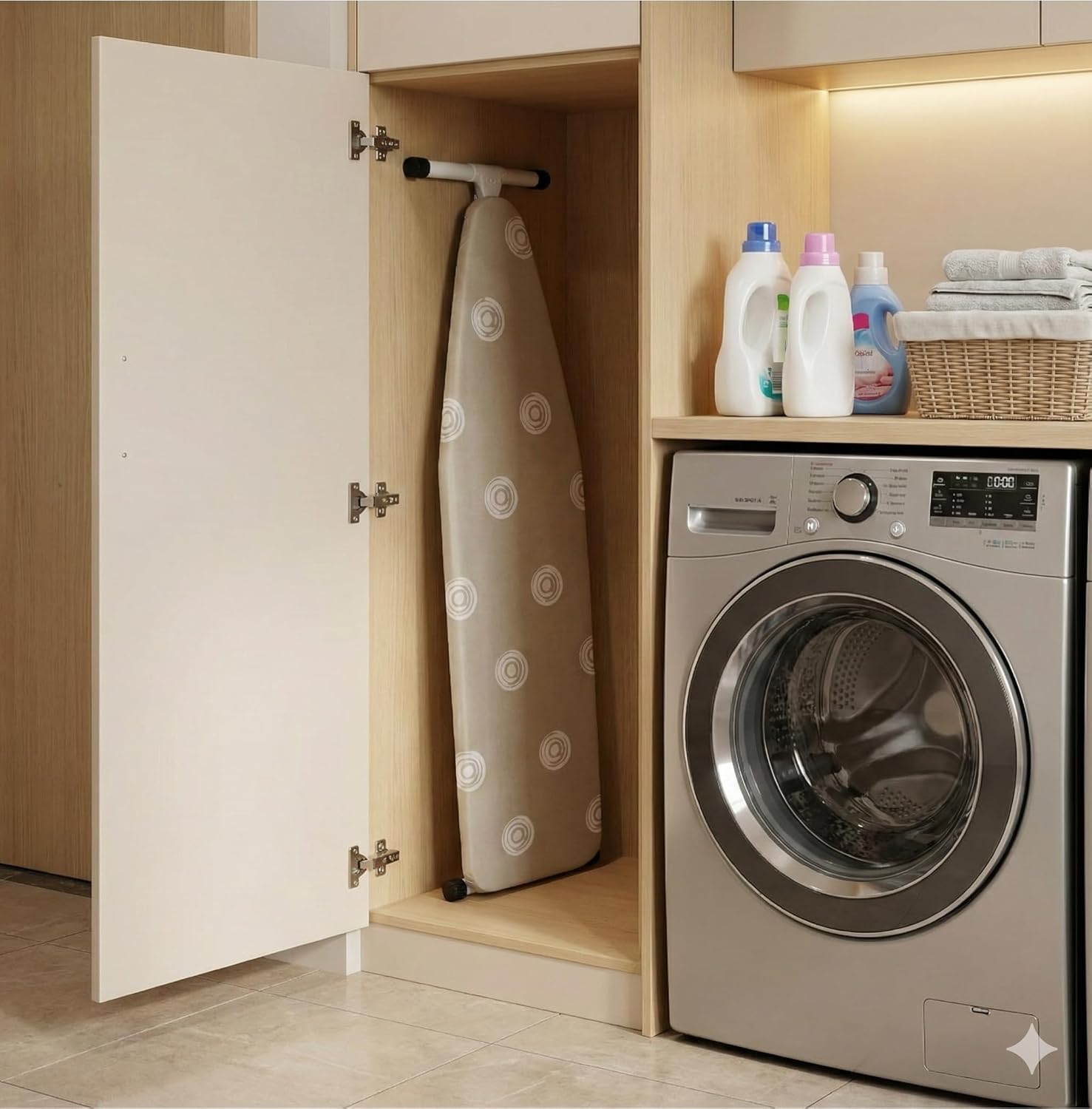 Beige T-Leg Ironing Board with Cotton Cover, 53" x 14" Ironing Board Foldable,Height Adjustable,Home Use