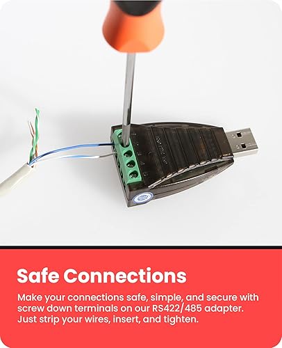 Miniatura 5 de Gearmo Convertidor USB a serie RS485/422 con indicadores LED, chipset FTDI, conectores terminales, protección ESD, soporte de SO ancho