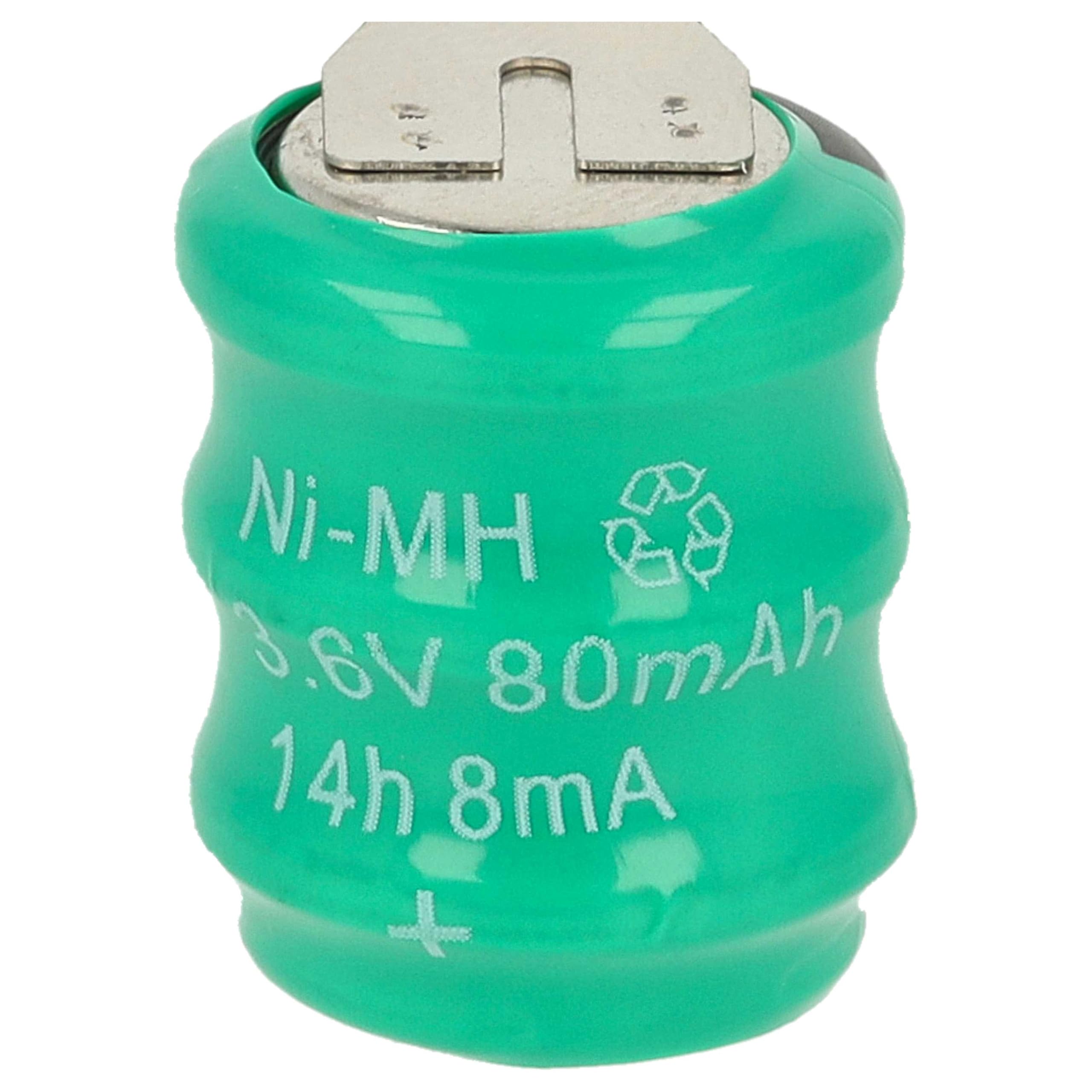 vhbw 100x NiMH Batería de botón de Repuesto Tipo V80H 3 Pines 80 mAh 3,6 V Compatible para lámparas solares, etc.