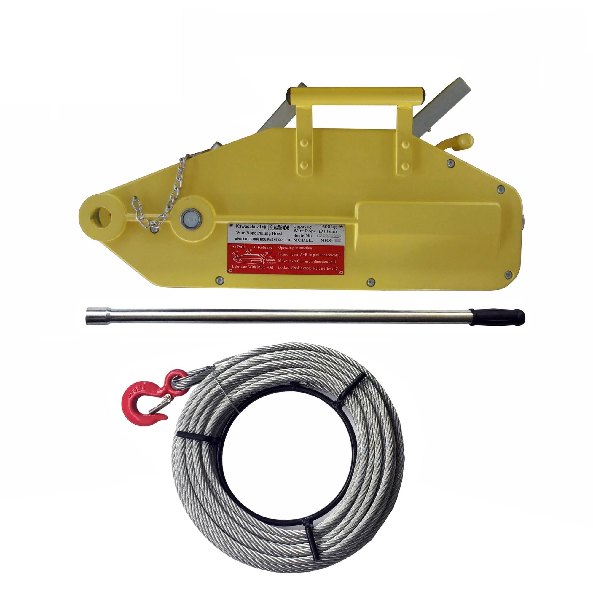 Kongmm 3.2T Hand Winch, 1.6 Ton 3.2 Ton 5.4 Ton Manual Wire Rope Pulling Hoist Tirfor Hand Wire Rope Winch Wire Rope Lever Hoist For Lifting(3.2T)