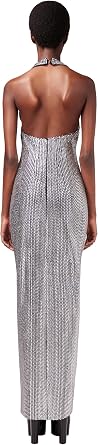 Crystal Embellished Halter Slit Gown