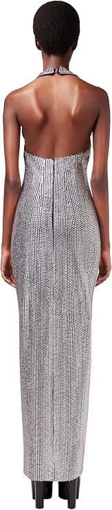 Crystal Embellished Halter Slit Gown
