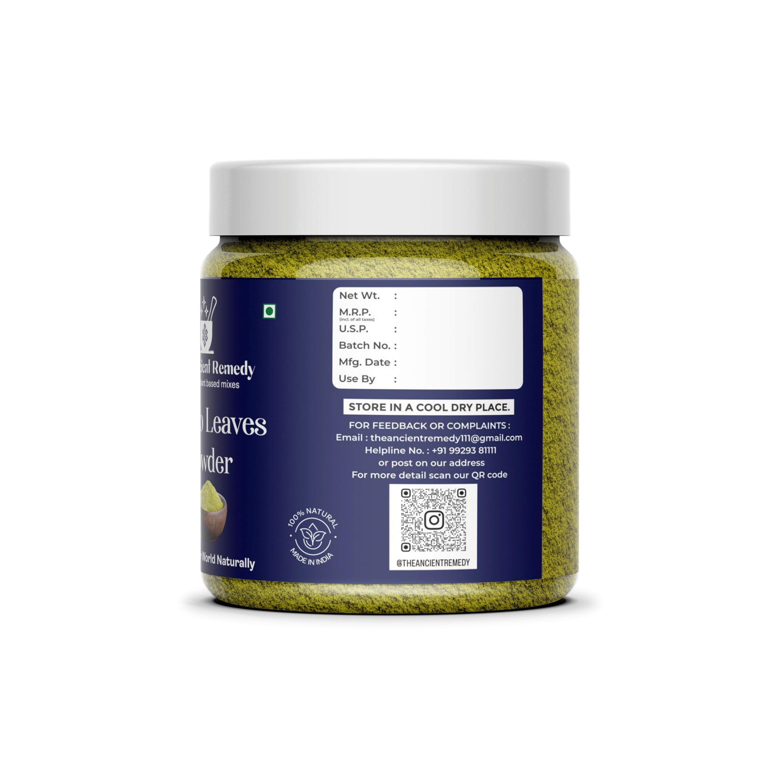 The Ancient Remedy Natural Indigo Leaves Powder 110gm – Pure & Natural Sun-Dried, Pure & Unprocessed – Ideal for DIY Hair Color, Chemical-Free Herbal Hair Dye for Men & Women 1