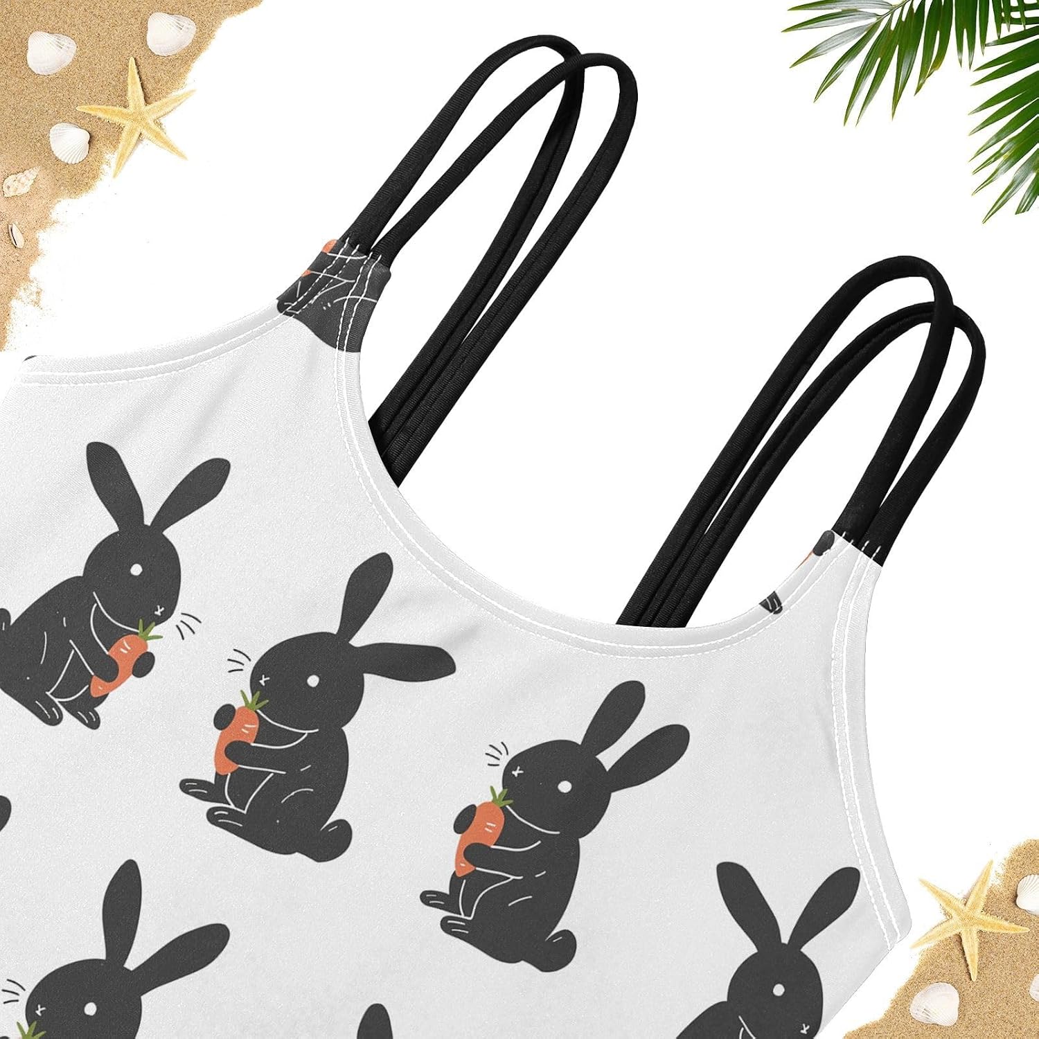 visesunny Girls Two Piece Swimsuits Black Rabbit Carrot Girl's Bikini Sets Bathing Suits for Girls Size 5-12Y