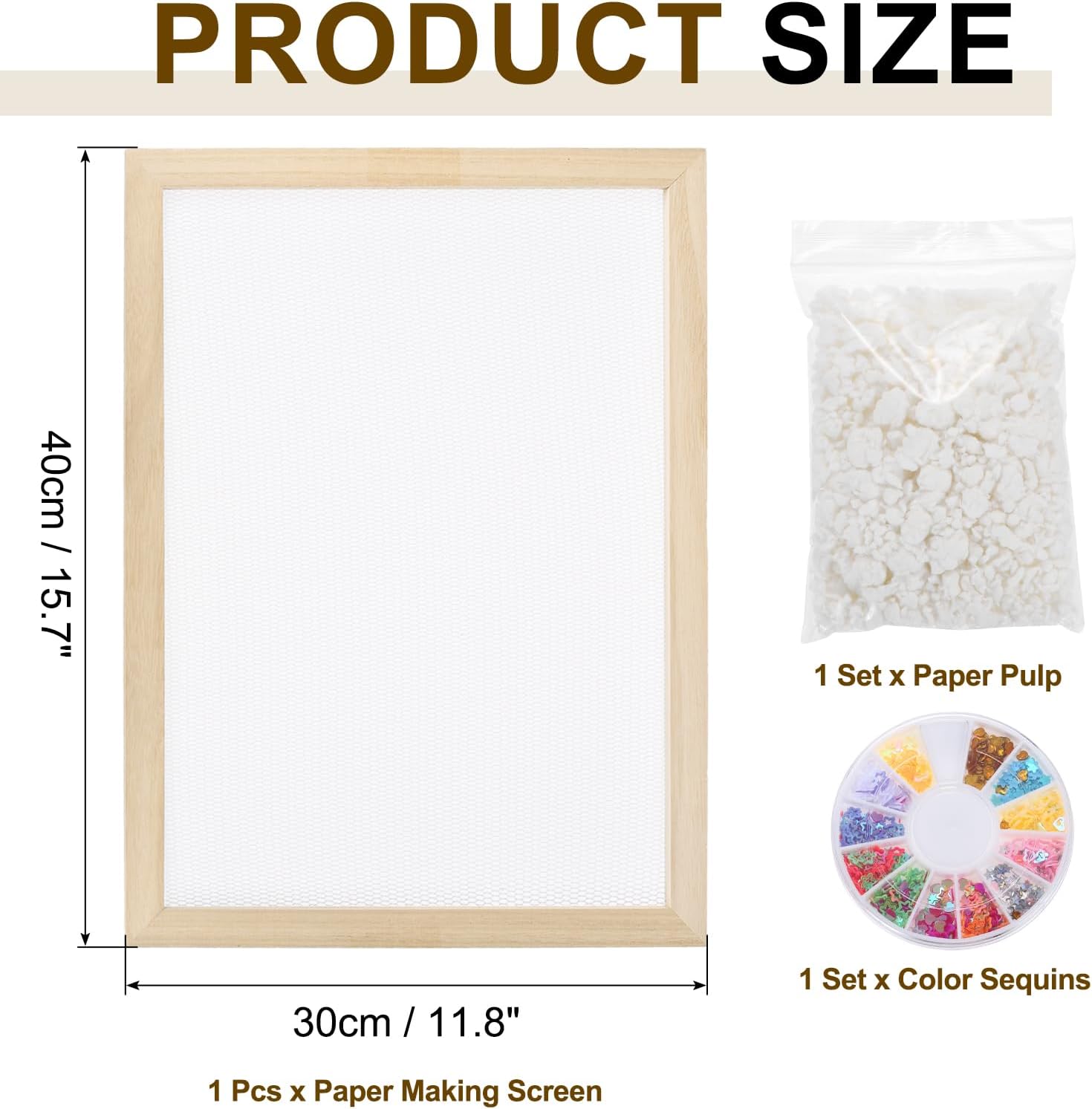 MECCANIXITY Paper Making Screen with Decorate Sequins Wooden Paper Making 15.7" x 30" Papermaking Frame Kit for DIY Paper Craft Making Cards, Bookmarks