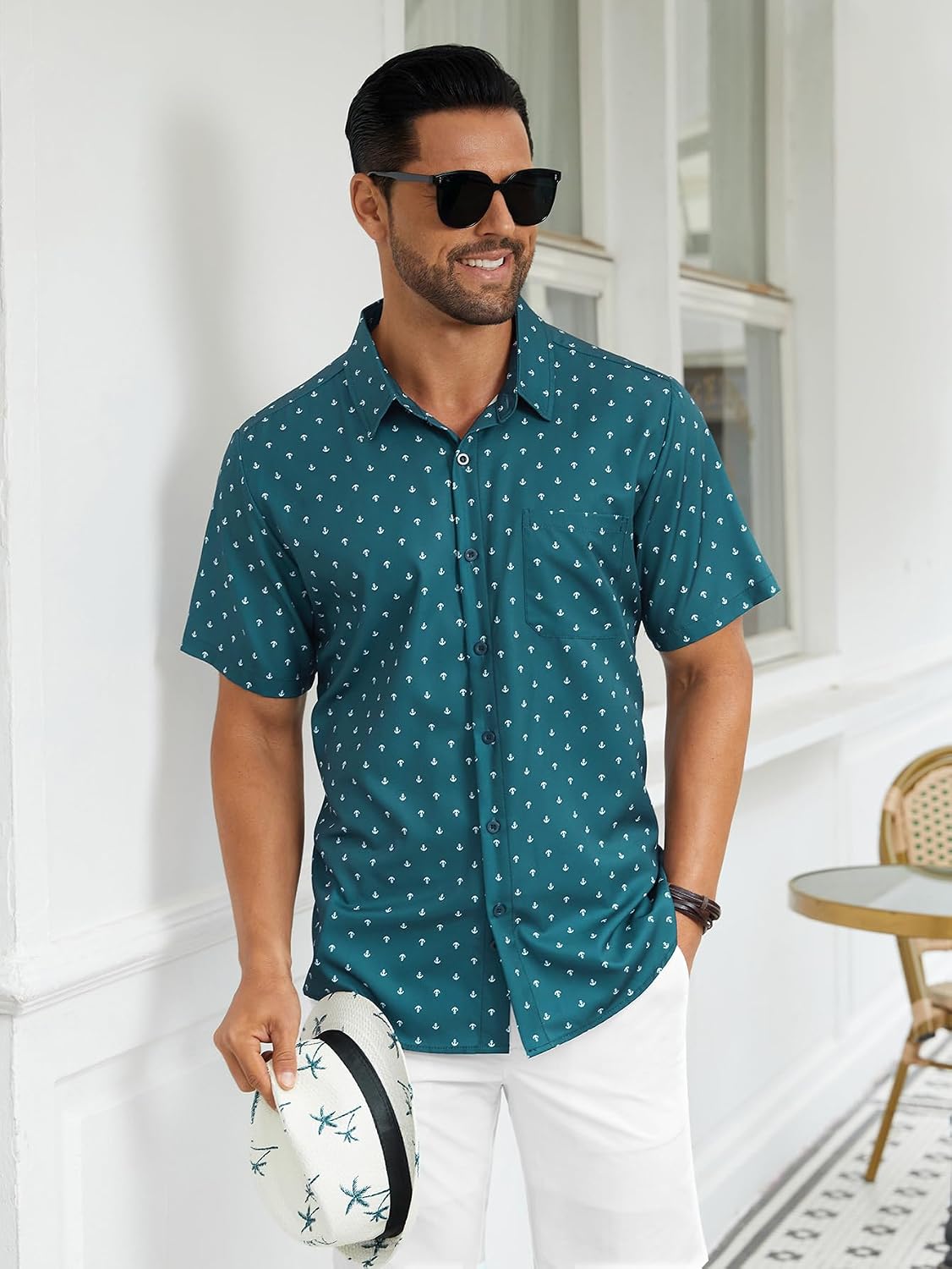 Hardaddy Men's Pattern Short Sleeve Button Down Graphic Printed Business Casual Dress Shirts with Pocket