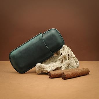 Handmade Genuine Leather Cigar Case - Customizable, 2-Finger Design, Adjustable Elegance for Cigar Connoisseurs, Black