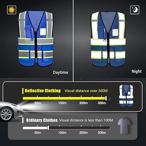 Miniatura 3 de AYKRM Chaleco de seguridad reflectante de alta visibilidad de 11 colores para mujeres y hombres con cremallera de bolsillo de seguridad