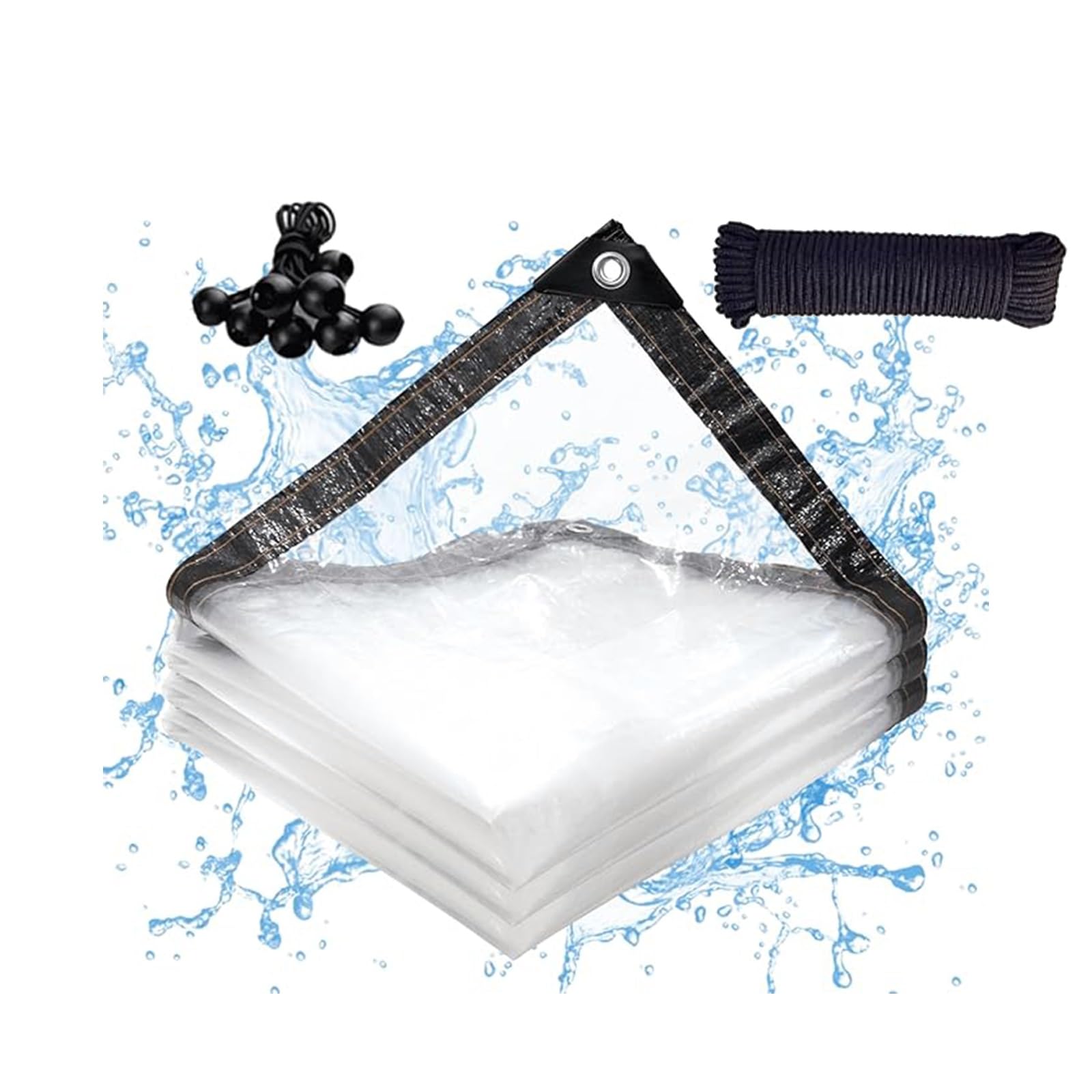 Clear Tarps Heavy Duty Waterproof, Transparent PVC Vinyl Tarpaulin With Grommets, Ropes, Reinforced Edge, Tear-Resistant, Anti-UV For Greenhouse, Patio, Garden, Porch, Pavilion, Outdoor