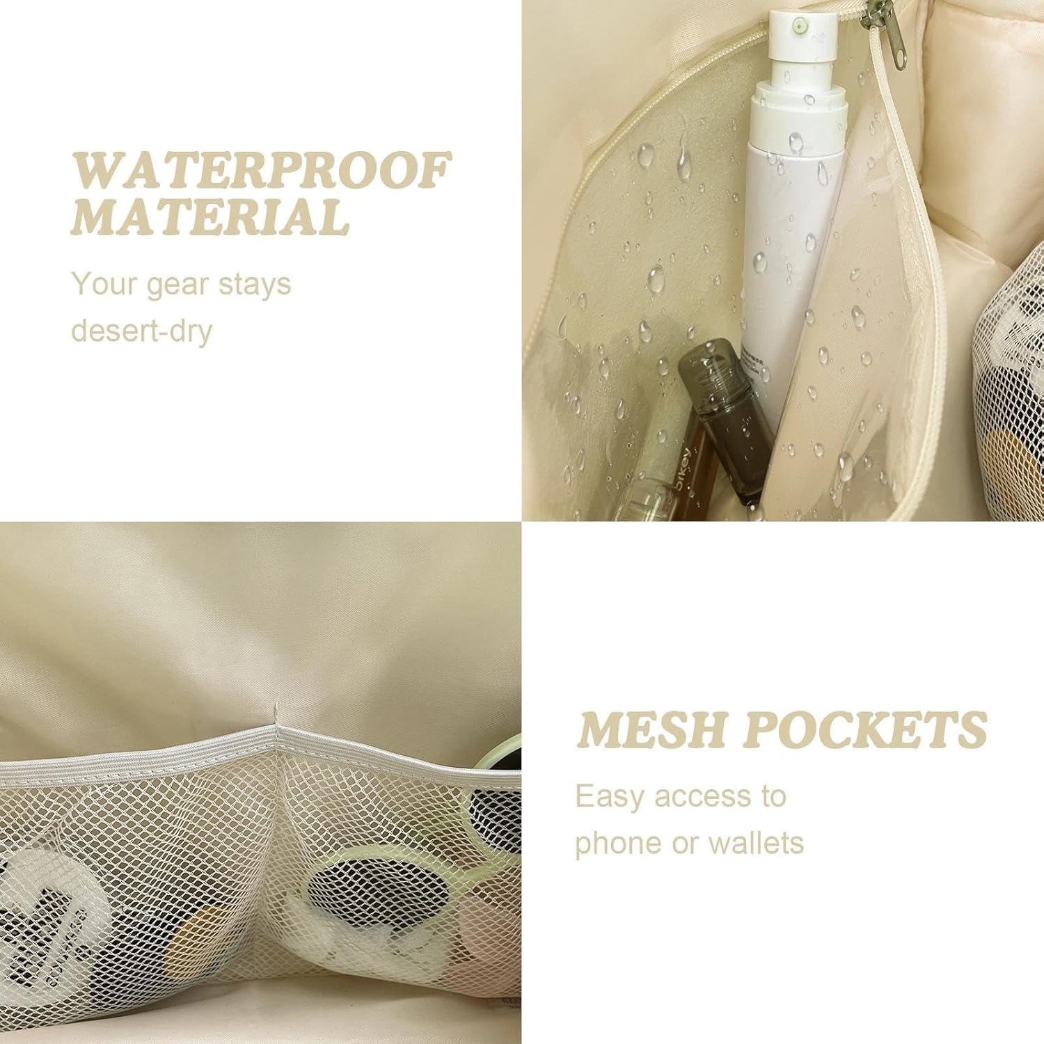 WOLT Small Gym Bag for Women, 14 inch Lightweight Gym Duffle Bag with Wet Compartment Quilted Tote for Sports Workout, Beige - Image 6