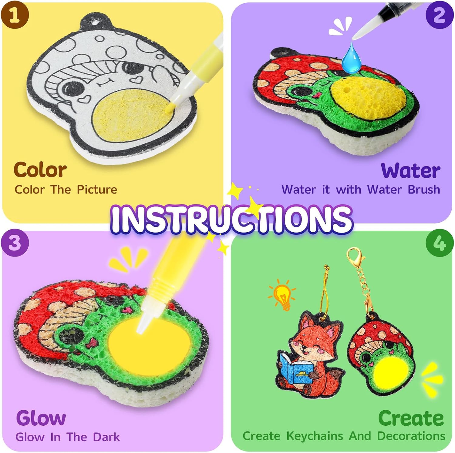 Zefy 3D Art Craft Kits, 20 Pcs Glow in The Dark Aqua Puffs Animals, Mess-Free DIY Toys for Kids Girls Boys Ages 4-10, Magic Foam Texture Painting Kit for Birthday Christmas Easter Gifts