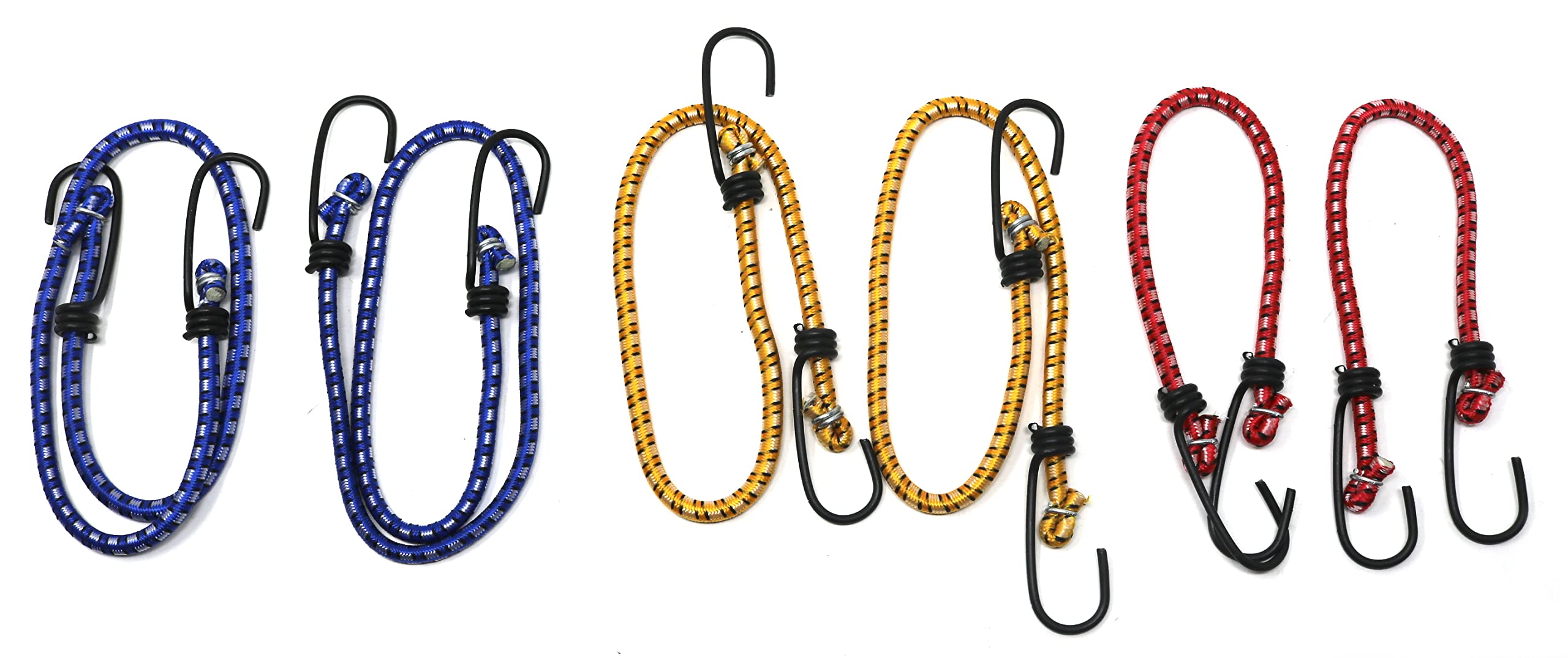 6 x fiXte Elastic Bungee Cords with Metal Hooks for Secure Tie Downs 30cm 45cm and 60cm