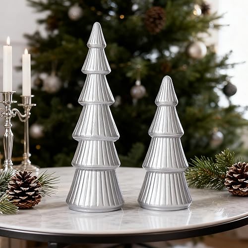 Miniatura 31 de WONDROUS' DECO Figura de árbol de Navidad de madera dorada, figuras de árbol decorativas para mesa, pequeñas figuras de árboles de Navidad dorados