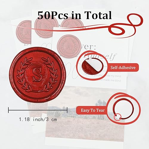 Miniatura 2 de 50 calcomanías adhesivas de cera con letra S, hechas a mano, sin necesidad de sellar, rasgar y usar calcomanías de cera para invitaciones de boda,