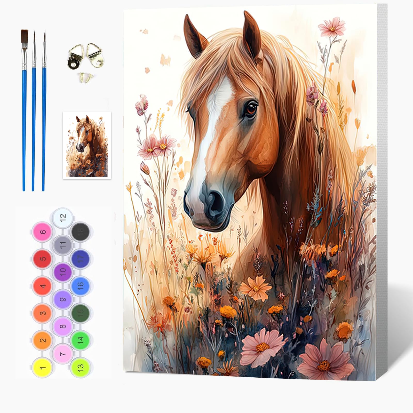 Auremi Horse Paint by Numbers Kits Kids Adults, Animal Painting by Number Kits On Canvas,Framed DIY Color Oil Painting Acrylic Paints,Home Wall Decor 20x30cm — image 1