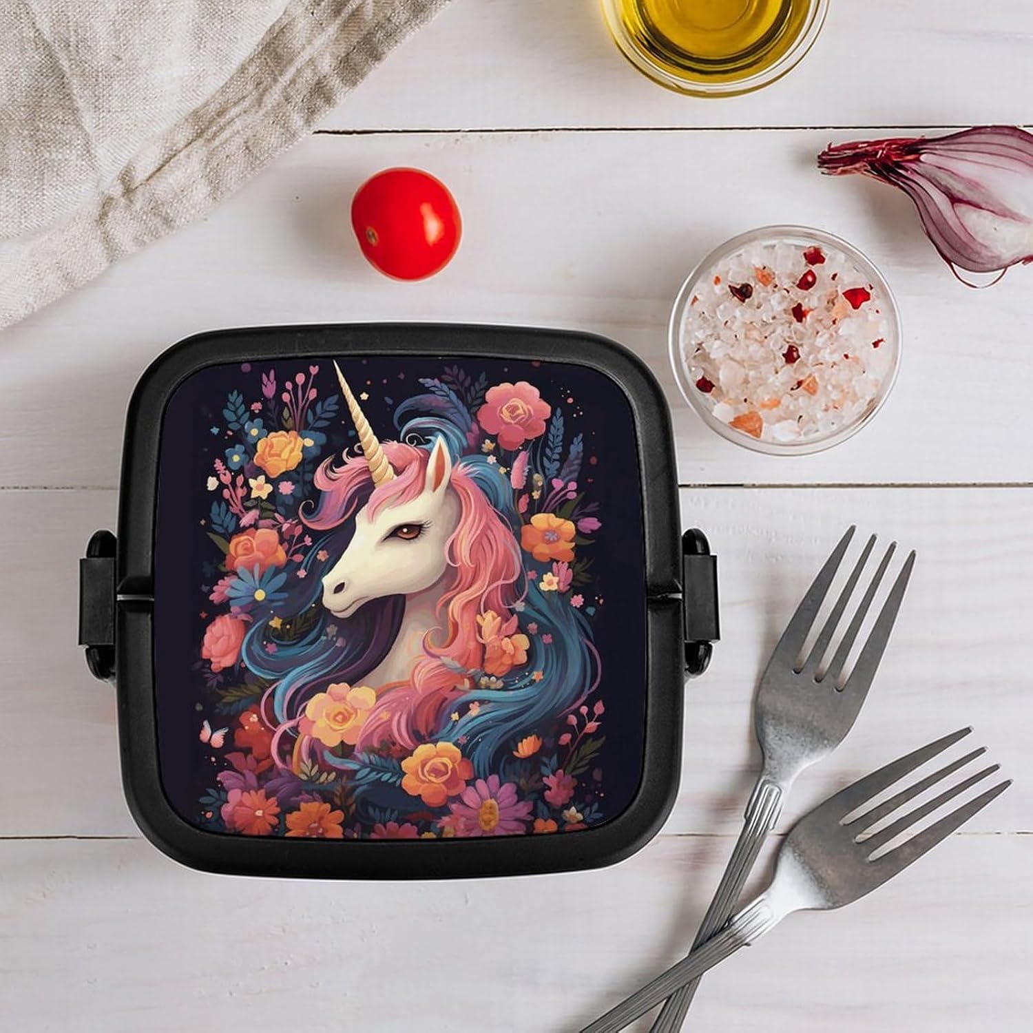 Cartoon with Flowers Bento Box Large Capacity Double Layer Lunch Boxes Portable Leakproof Meal Box Stackable Lunch Container For Work Picnic Camping