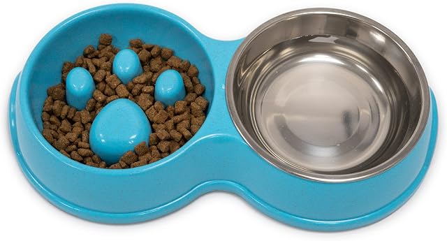 Fur & Bone Double Slow Feeder Dog Bowl for Cat Dog and Puppy - Interactive Plastic Dog Bowls| Cat Food Bowl, Dog Bowls To Slow Down Eating, Cat Bowls, Dog Slow Feeder Bowl