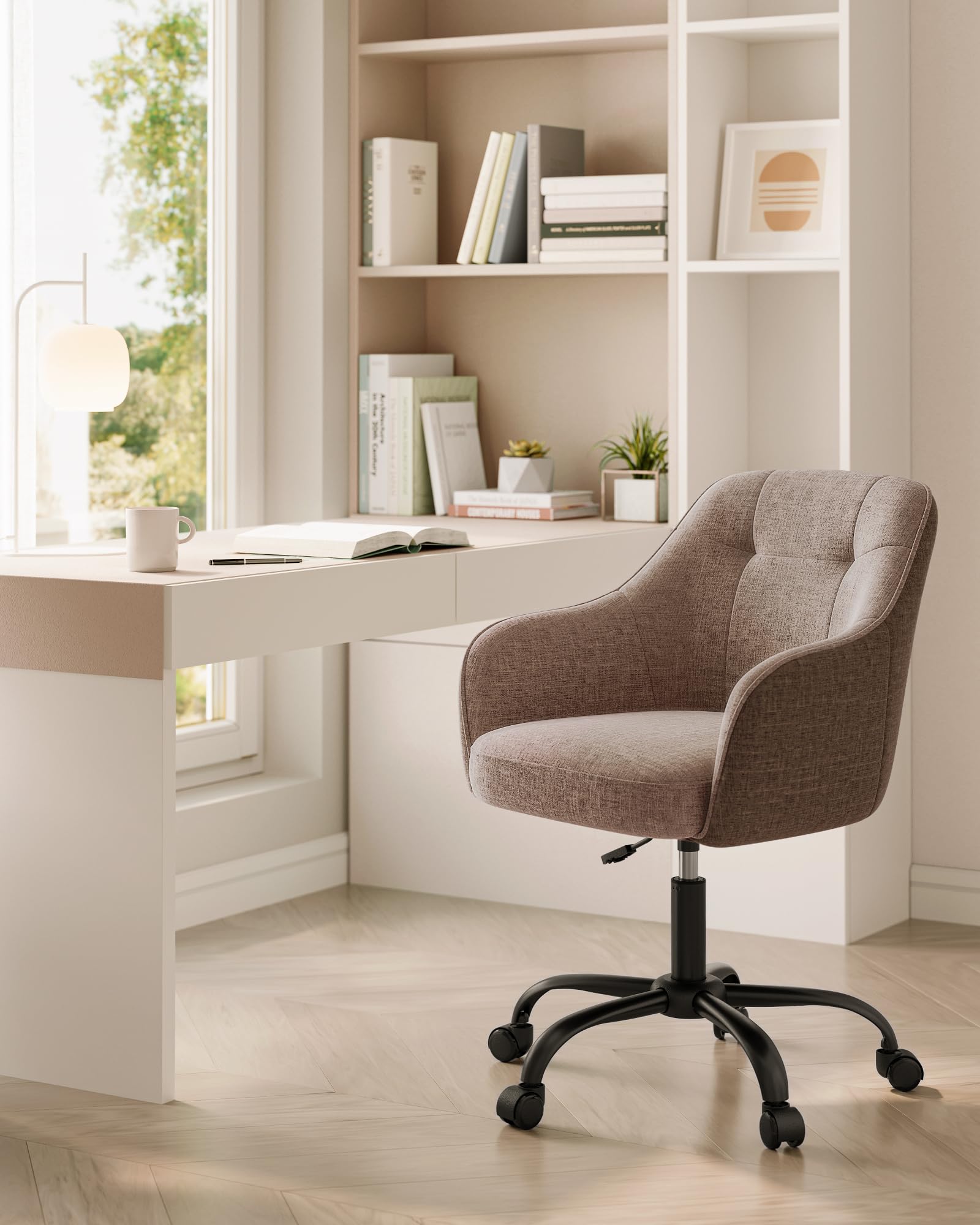SONGMICS Chaise de Bureau, Fauteuil Ergonomique, Siège Pivotant, Réglable en Hauteur, Capacité 110 kg, Cadre en Acier, Tissu en Coton-Lin Respirant, pour Bureau, Chambre, Marron OBG019K01