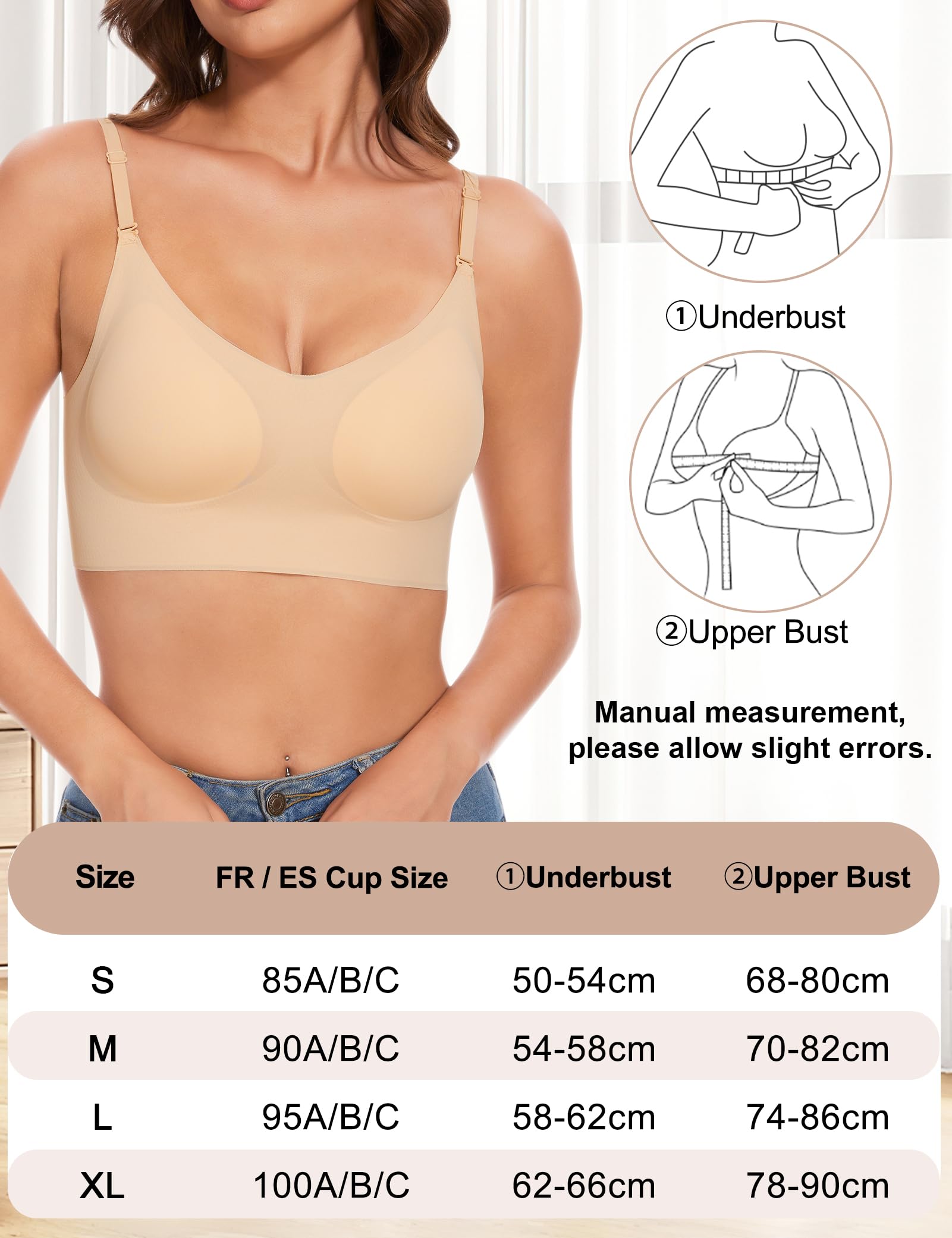 Sujetador Sin Espalda Bajo Mujer Invisible Básico con Tirantes Convertible para Vestido y Boda