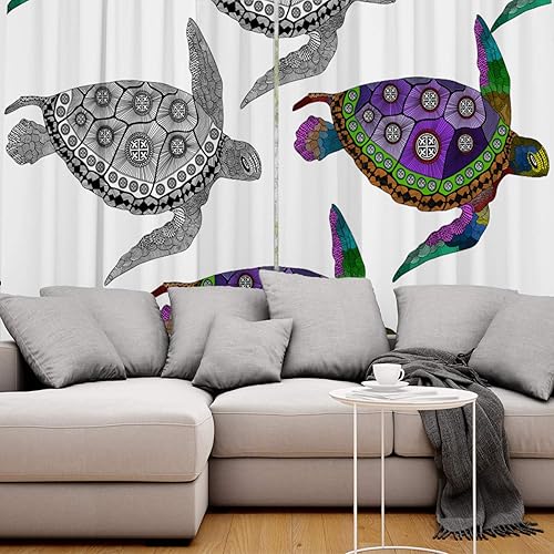 Miniatura 5 de FortuneHouse - Cortinas opacas térmicas con diseño de tortuga marina, con ojales de metal sólidos, elegantes cortinas para habitación, ventana, para