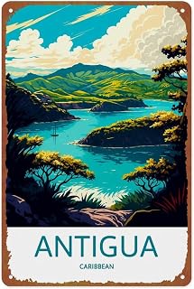 XHBZHH Antigua Travel Poster Posters Aluminum Metal Sign 8x12 Inch For Living Room Bedroom Bathroom Decoration