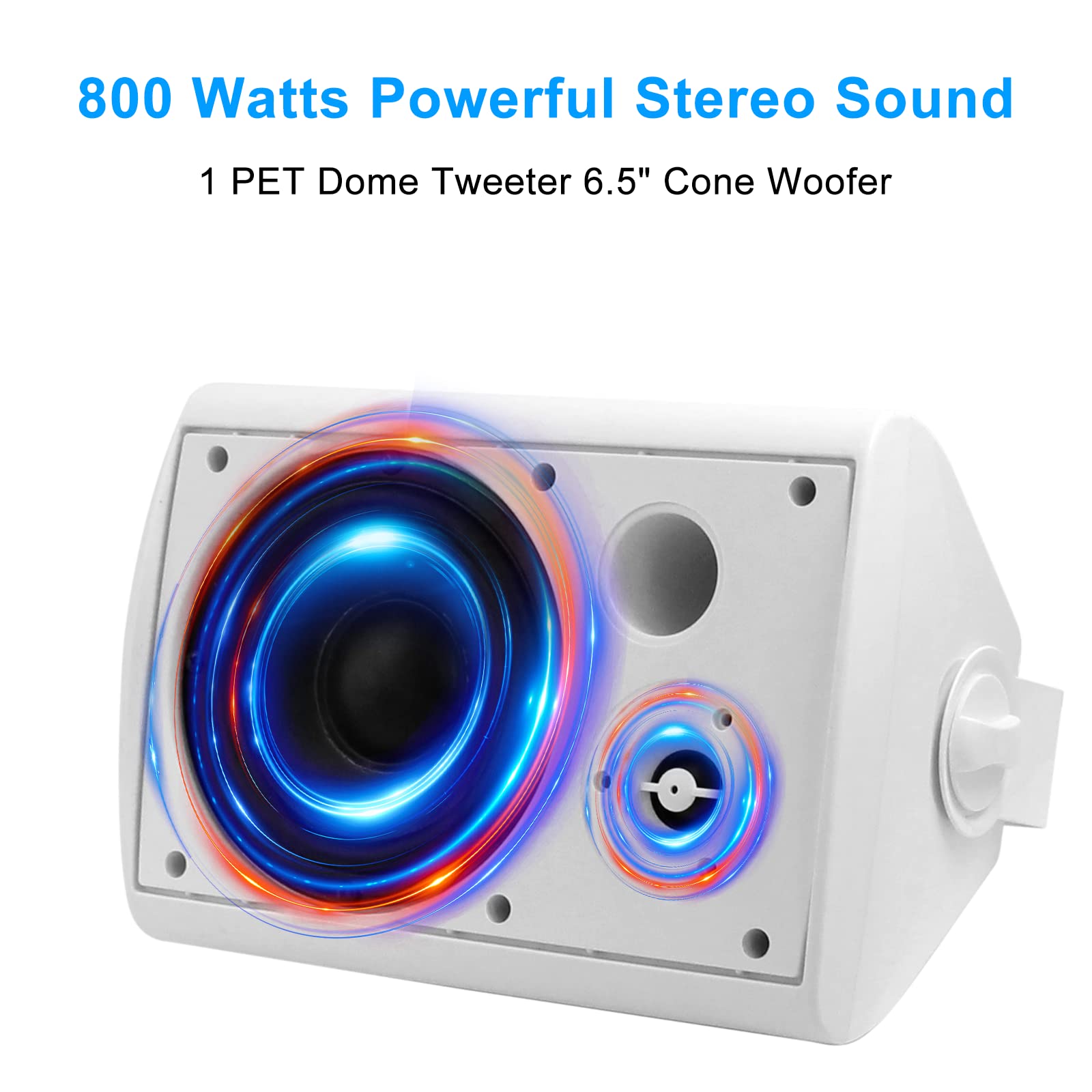 Herdio 800W 6,5 Pouces Enceinte d'Extérieur passifs, étanche Enceintes d'extérieu, Parleur imperméable à l'eau, Haut-Parleur murales stéréo Patio Mural avec Basses puissantes(4 Blanc)
